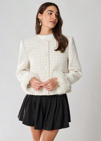 Молочное Кэжуал полупальто однобортное SHEIN в клетку