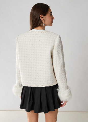 Молочное Кэжуал полупальто однобортное SHEIN в клетку