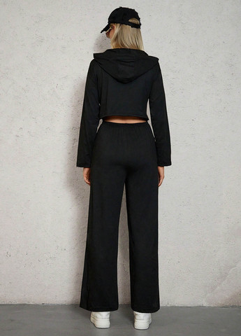 Комбинезон SHEIN комбинезон-брюки однотонный чёрный кэжуал полиэстер, трикотаж