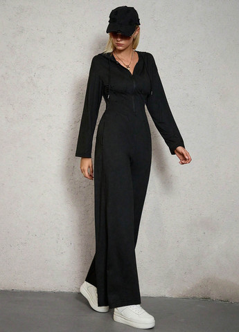 Комбинезон SHEIN комбинезон-брюки однотонный чёрный кэжуал полиэстер, трикотаж