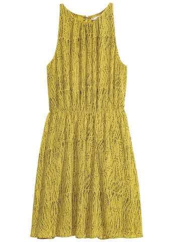 Горчичное кэжуал платье клеш H&M с абстрактным узором