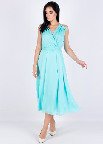 Голубое коктейльное платье на запах Seam однотонное