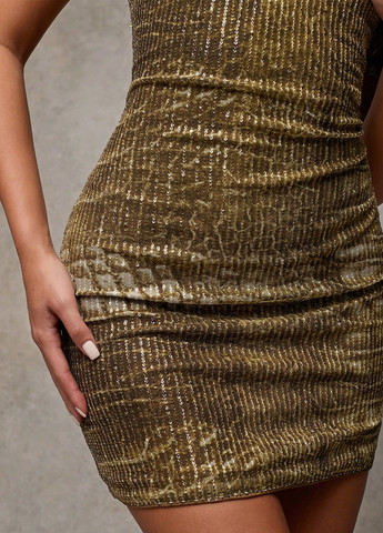 Золотой кэжуал платье бандо SHEIN змеиный