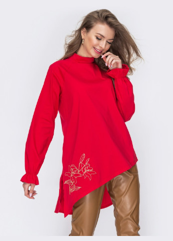 асимметричная туника с вышивкой и рукавом-реглан красная Dressa туника (227457774)