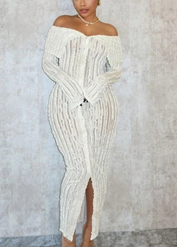 Молочна кежуал, вечірня сукня з відкритими плечима SHEIN однотонна
