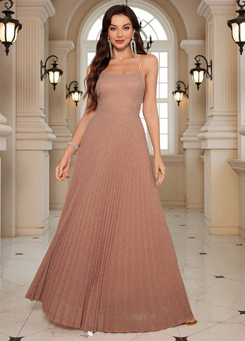 Кремовое вечернее платье плиссированное SHEIN однотонное