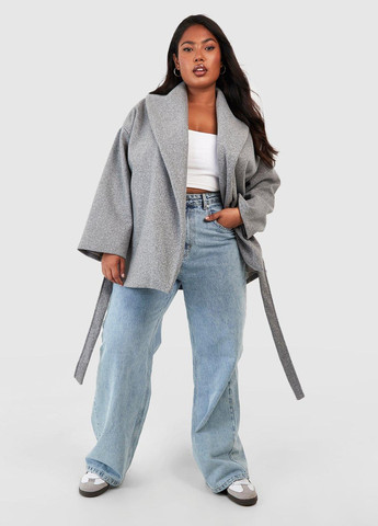 Серое Кэжуал полупальто Boohoo меланж