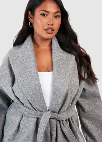 Серое Кэжуал полупальто Boohoo меланж