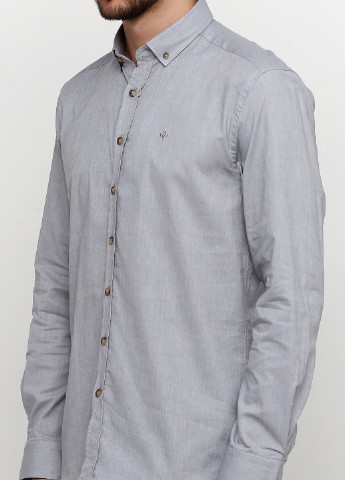 Светло-серая кэжуал рубашка однотонная Madoc Jeans с длинным рукавом