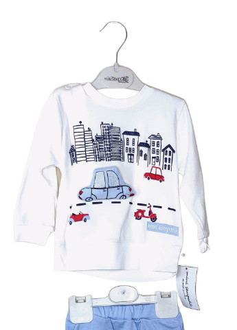 Білий демісезонний дитячий костюм з об'ємною аплікацією авто San Bebe
