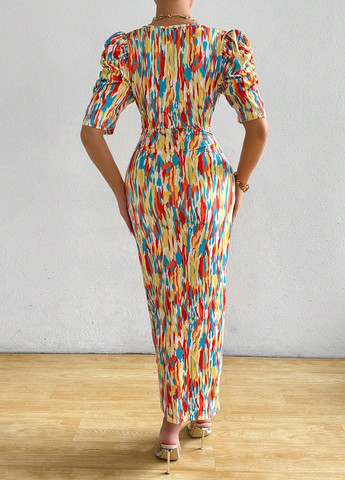 Комбінована кежуал сукня силуетна SHEIN з абстрактним візерунком