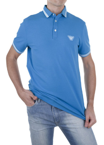 Голубой футболка-поло для мужчин Emporio Armani однотонная