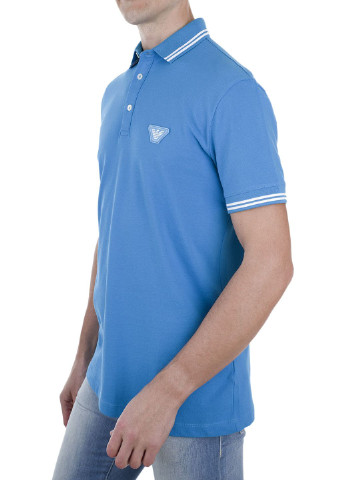 Голубой футболка-поло для мужчин Emporio Armani однотонная