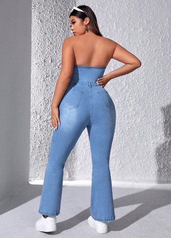 Комбинезон SHEIN комбинезон-брюки однотонный голубой кэжуал, денил хлопок, джинс