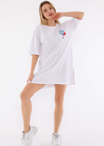 Білий кежуал сукня футболка жіноча біла оверсайз смайл на спині MDG з малюнком