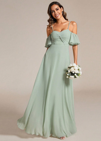 Серо-зеленое вечернее платье клеш SHEIN однотонное