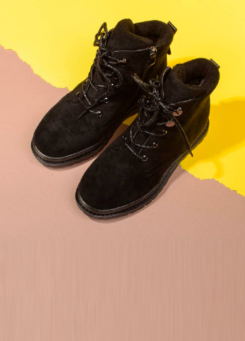 Черевики дитячі на шнурівці No Brand Ботинки однотонні чорні кежуали