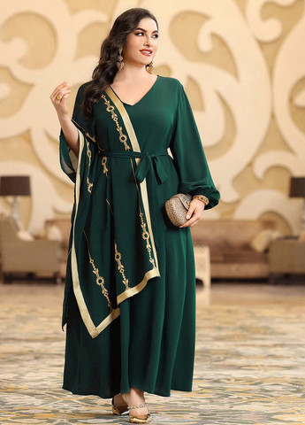 Темно-зелена вечірня сукня а-силует SHEIN з малюнком