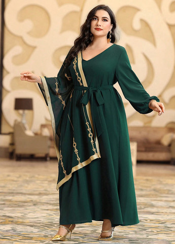 Темно-зелена вечірня сукня а-силует SHEIN з малюнком