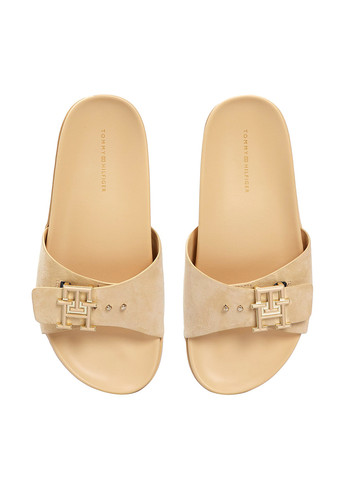 Бежевые шлепанцы Tommy Hilfiger с заклепками, с логотипом