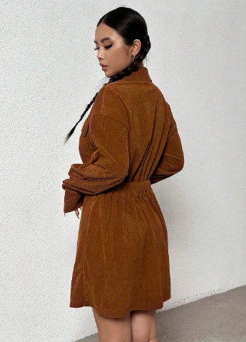 Коричневое кэжуал платье рубашка SHEIN однотонное
