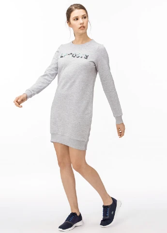 Светло-серое кэжуал платье платье-свитшот Lacoste с логотипом