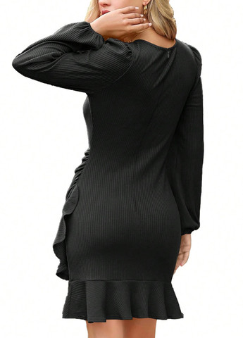 Чорна кежуал сукня на запах SHEIN однотонна