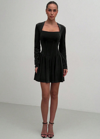 Черное праздничный, коктейльное, вечернее, кэжуал платье клеш, а-силуэт, с корсетом SHEIN однотонное