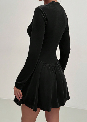 Черное праздничный, коктейльное, вечернее, кэжуал платье клеш, а-силуэт, с корсетом SHEIN однотонное