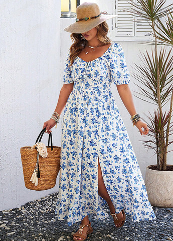 Комбинированное кэжуал платье а-силуэт SHEIN с цветочным принтом