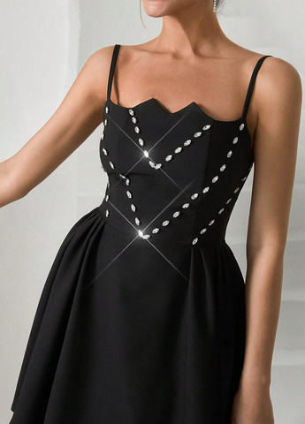 Чорна кежуал сукня з відкритими плечима SHEIN однотонна