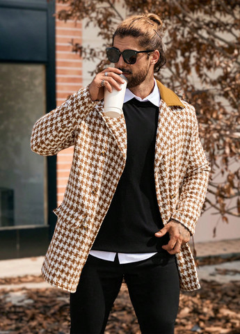 Комбинированное демисезонное Пальто двубортное SHEIN