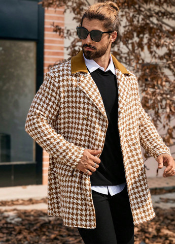 Комбинированное демисезонное Пальто двубортное SHEIN