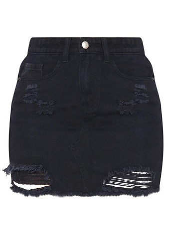 Черная джинсовая однотонная юбка PrettyLittleThing