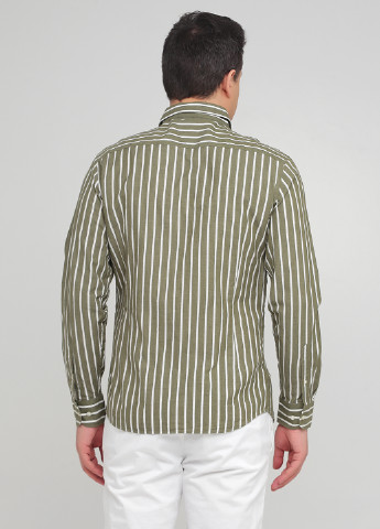 Оливковковая (хаки) кэжуал рубашка в полоску Massimo Dutti
