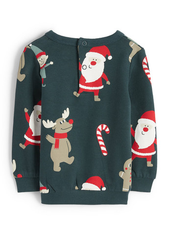 C&A свитшот новогодний темно-зеленый кэжуал хлопок