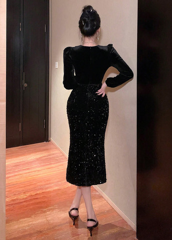 Чорна вечірня сукня силуетна SHEIN з візерунком "перець з сіллю"