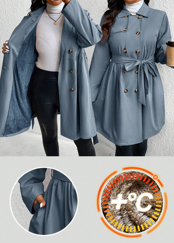 Сіро-голубий Кежуал напівпальто двобортне SHEIN однотонне