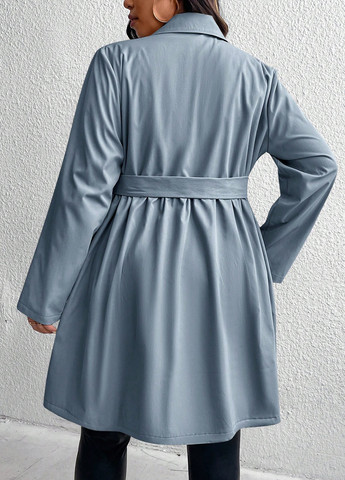 Сіро-голубий Кежуал напівпальто двобортне SHEIN однотонне