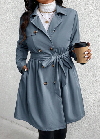 Сіро-голубий Кежуал напівпальто двобортне SHEIN однотонне