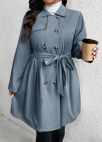 Сіро-голубий Кежуал напівпальто двобортне SHEIN однотонне