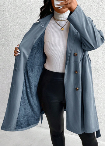 Сіро-голубий Кежуал напівпальто двобортне SHEIN однотонне