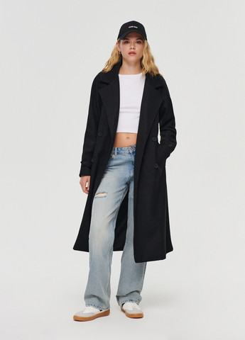 Черное демисезонное Пальто двубортное House