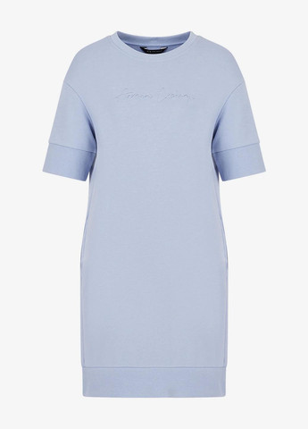 Светло-голубое спортивное, кэжуал платье платье-свитшот Armani Exchange однотонное