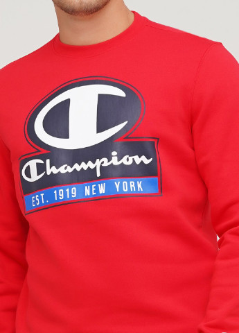 Свитшот Champion - Прямой крой логотип красный спортивный хлопок - (206209578)