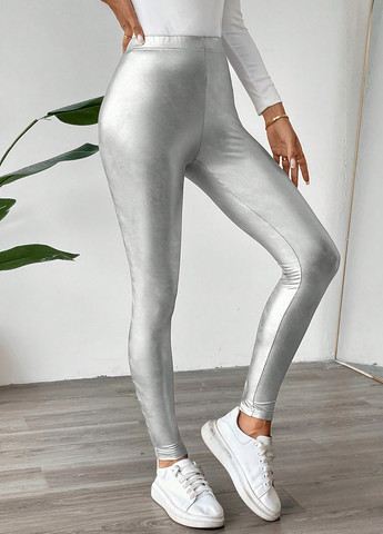 Серебряные демисезонные леггинсы SHEIN