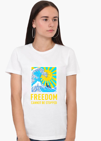 Біла демісезон футболка жіноча свободу не зупинити (freedom can not be stopped) білий (8976-3673) s MobiPrint