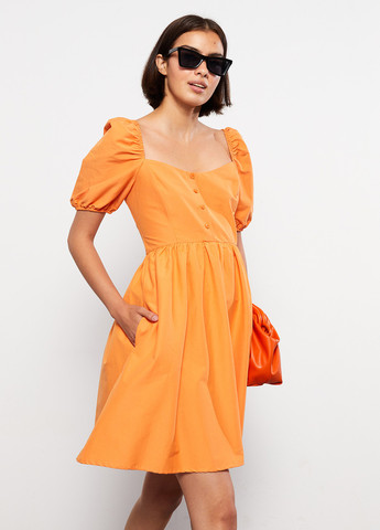 Оранжевое кэжуал платье колокол LC Waikiki однотонное