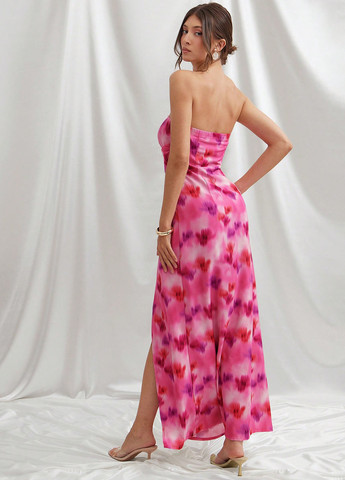 Рожево-лілова вечірня сукня кльош, в стилі армпір, з відкритими плечима, з відкритою спиною SHEIN тай-дай