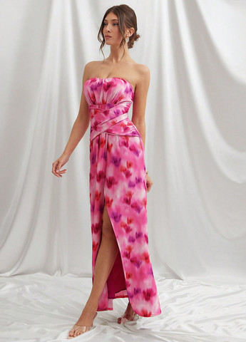 Рожево-лілова вечірня сукня кльош, в стилі армпір, з відкритими плечима, з відкритою спиною SHEIN тай-дай